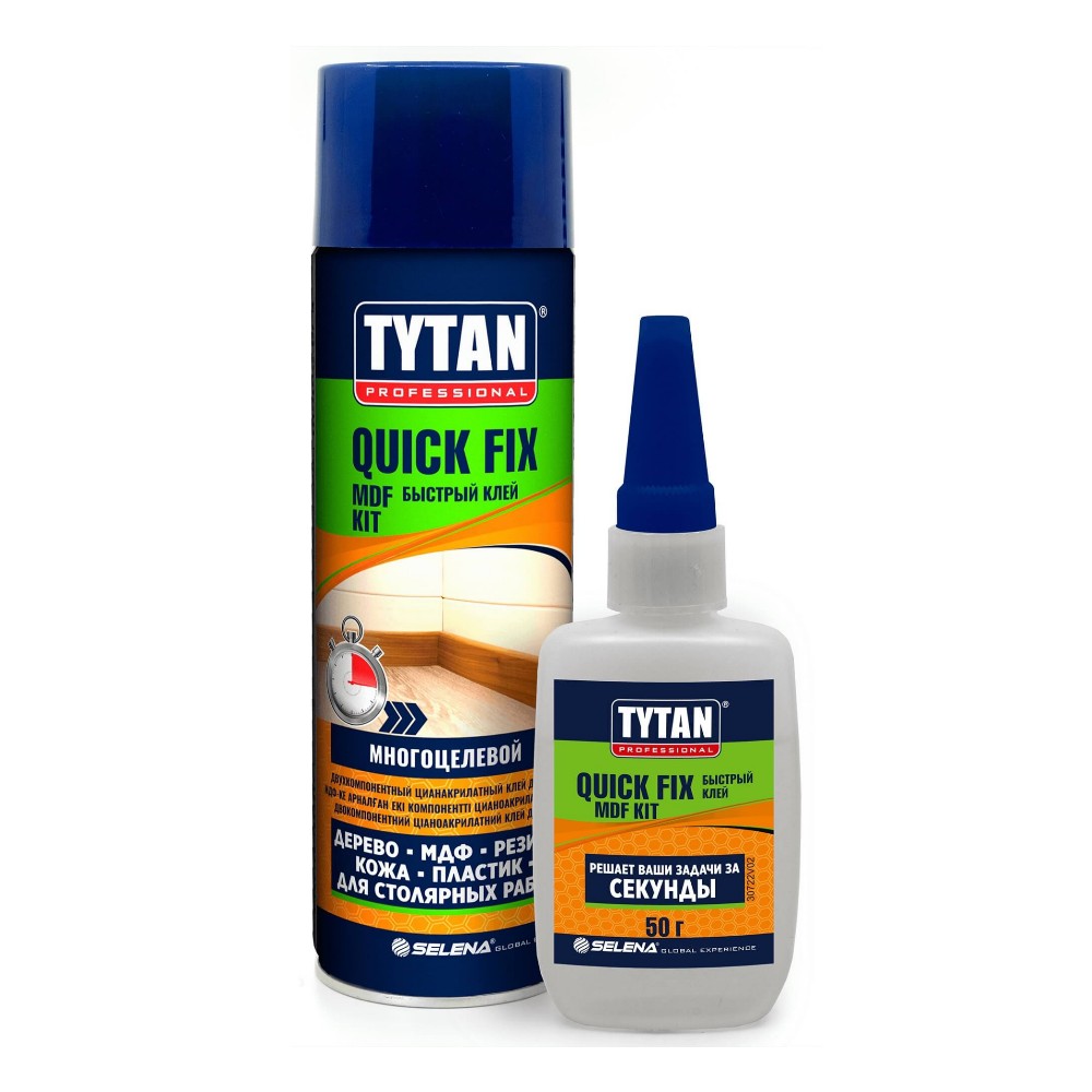 Tytan Professional Quiсk Fix клей цианакрилатный двухкомпонентный для МДФ прозрачный 200мл/50г (12)